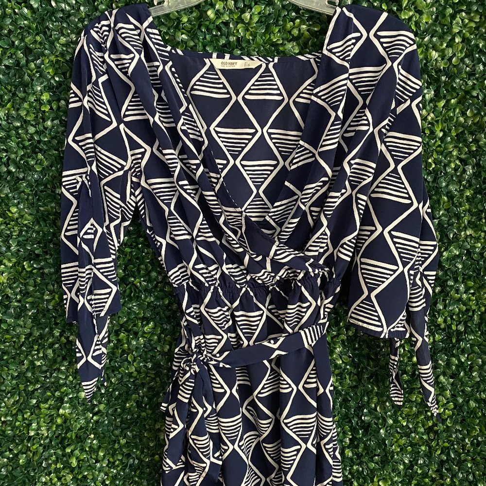 Blue and White Pattern Old Navy Wrap Dress